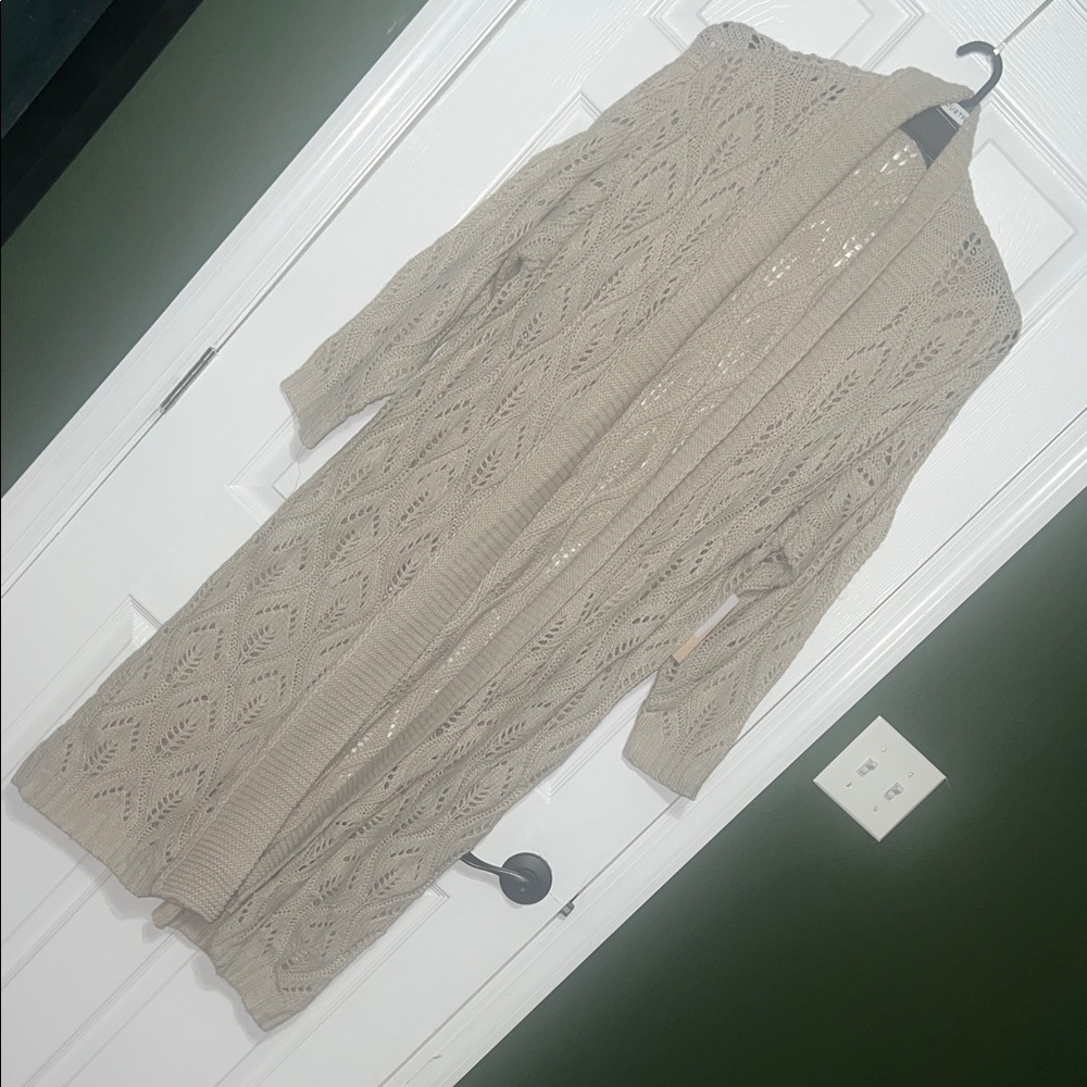 JustFab Taupe Open-Knit Cardigan